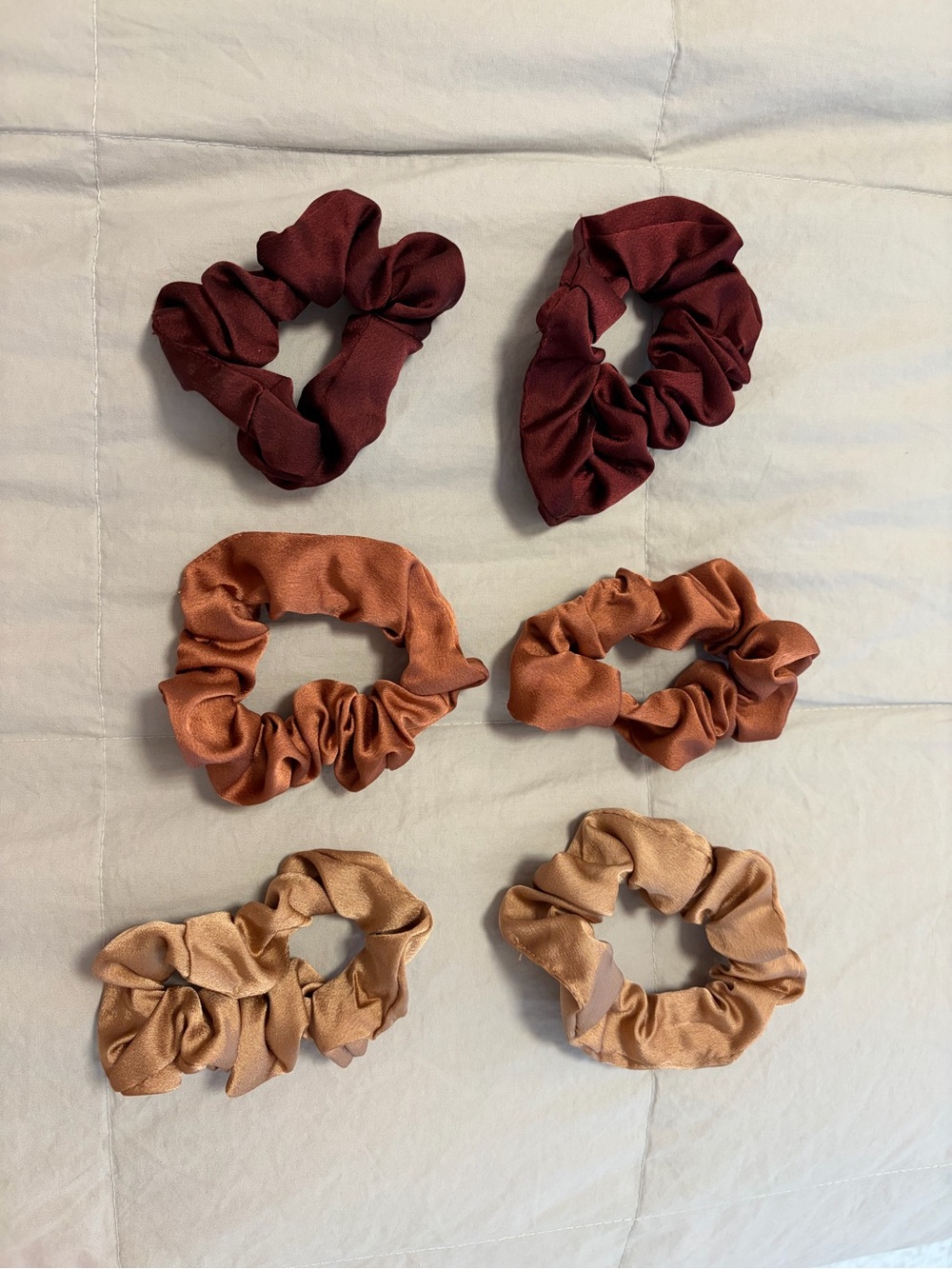 6 Silky Satin Hair Scrunchies - Warm Tone Set